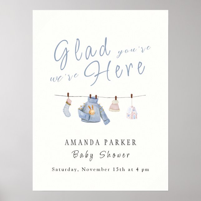 Poster Bleu Hiver Cloche Baby shower Panneau de bienvenue (Devant)