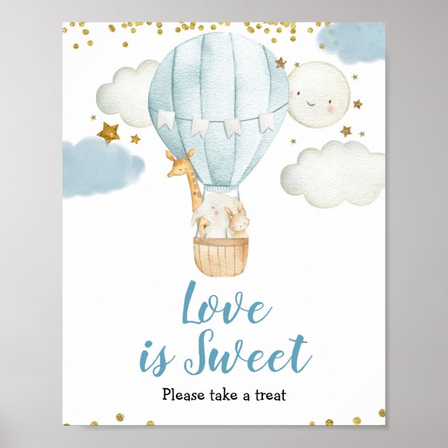Poster Bleu Hot-air Aquarelle L'amour est doux (Devant)