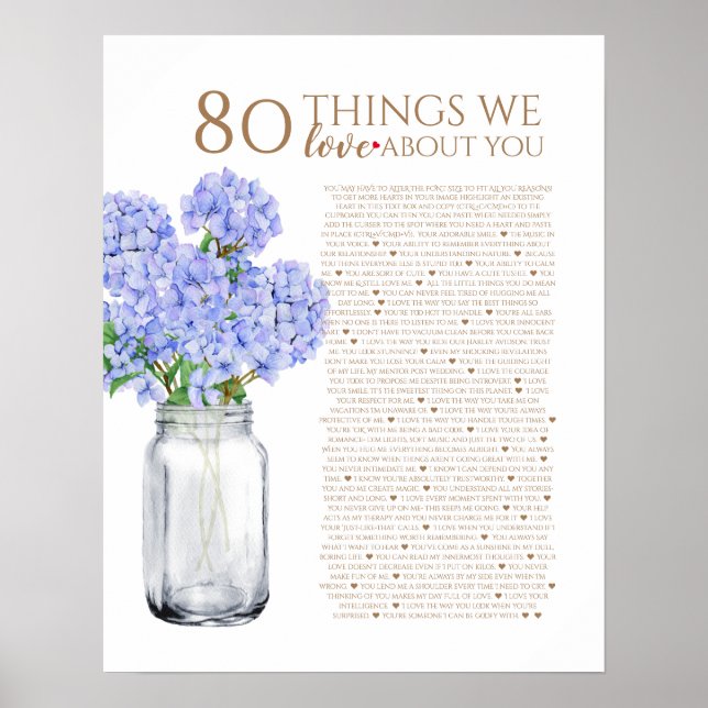 Poster bleu hydrangea 80 choses que nous vous aimons 70 a (Devant)