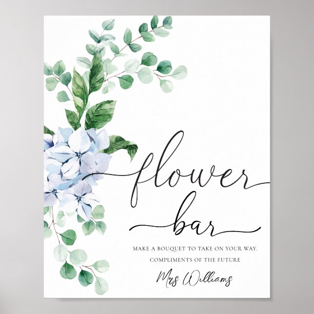 Poster Bleu Hydrangea Floral Bar Fleur Symbole Faveur (Devant)