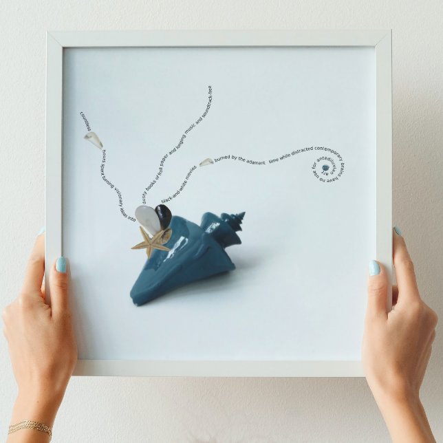 Poster Bleu hygbeach décor océan thème poème côtier (Blue hygge beach decor ocean theme poem coastal wall art square poster)