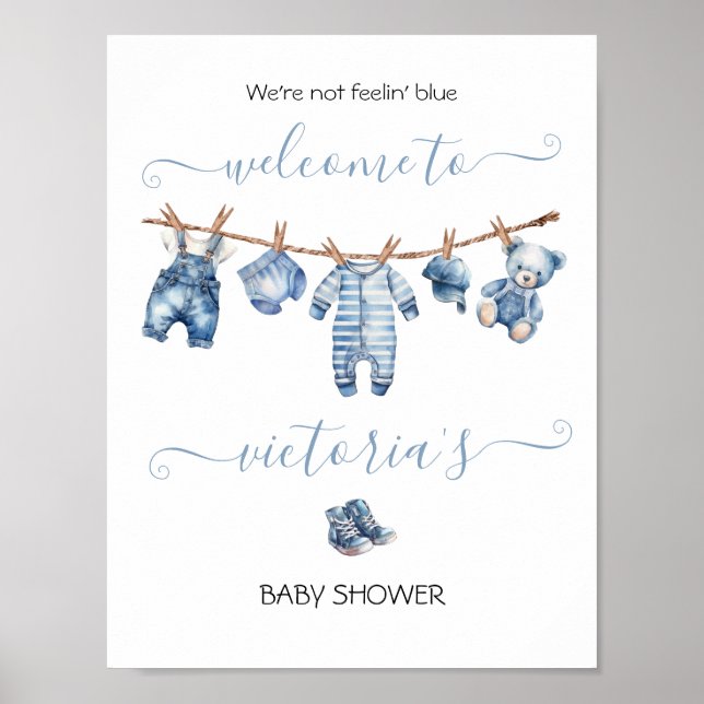 Poster Bleu Jean Baby Denim Baby shower (Devant)