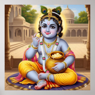 Poster Bleu Joyeux Classique Bala Krishna Pot Design