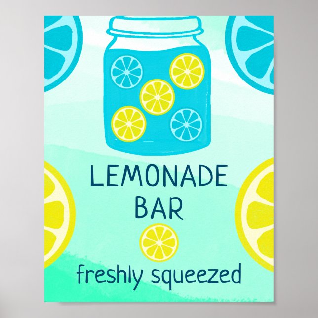 Poster Bleu Lemonade Bar Signal d'anniversaire (Devant)