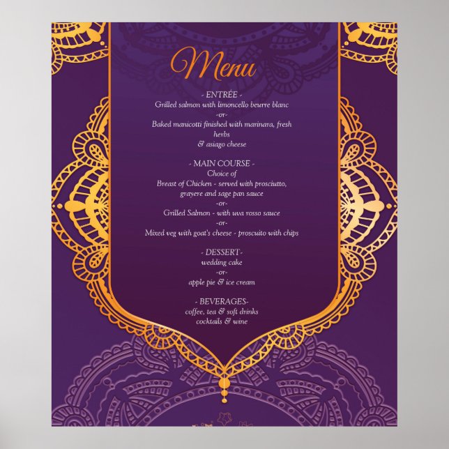 Poster Bleu marine ou violet avec Mandalas or (Devant)