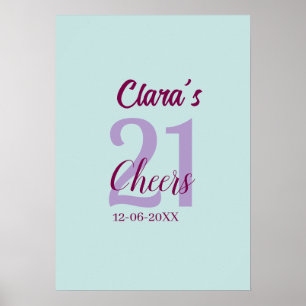 Poster bleu mauve bonne fête 21e anniversaire ajouter nom