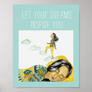 Poster Bleu mignon Suivez vos rêves Citation Inspirationn