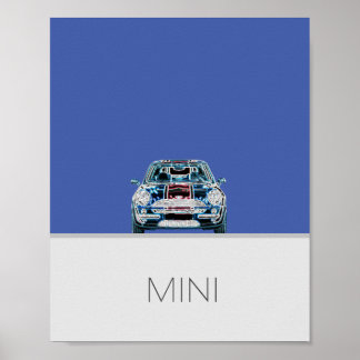 Poster bleu Mini Cooper