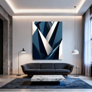 Poster Bleu Moderne Abstrait Géométrique 3D