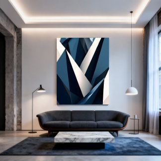 Poster Bleu Moderne Abstrait Géométrique 3D