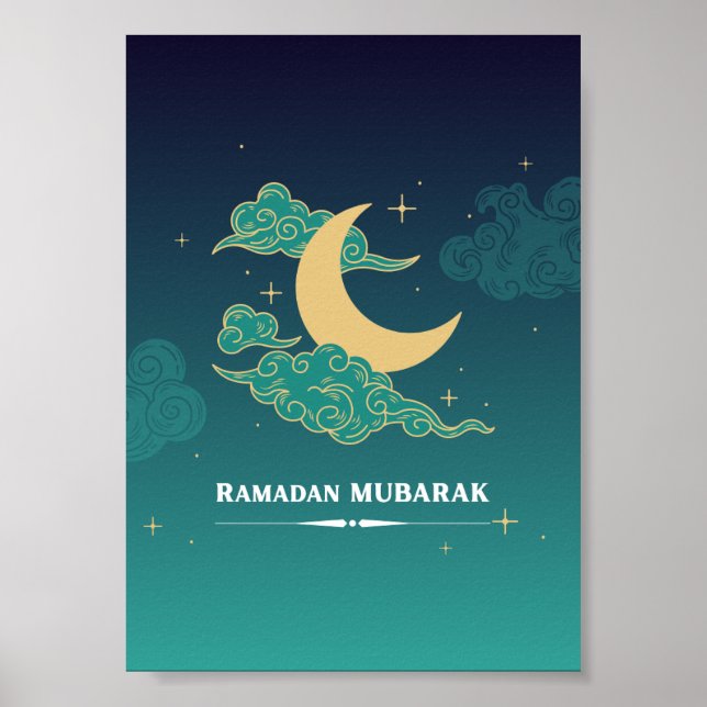 Poster bleu moderne Ramadan Moubarak (Devant)
