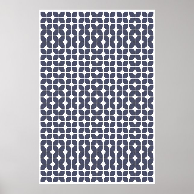Poster bleu Motif de feuille géométrique rétro (Devant)