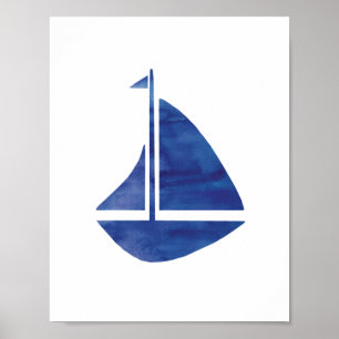Poster Bleu nautique Aquarelle Peinture