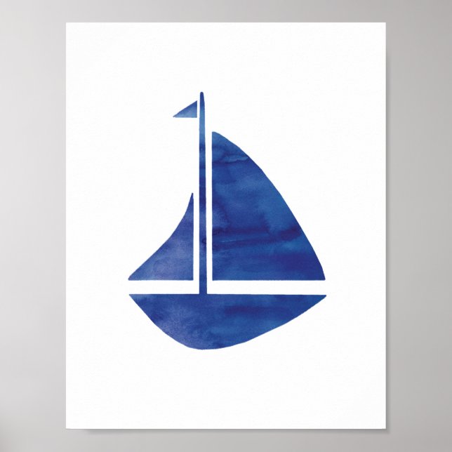 Poster Bleu nautique Aquarelle Peinture (Devant)