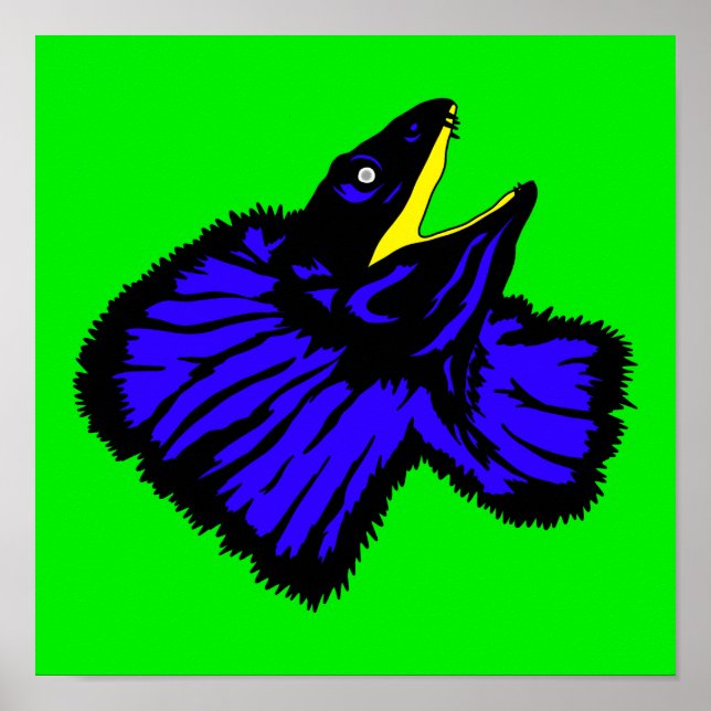 Poster Bleu néon stylisé Lizard à col poli (Devant)