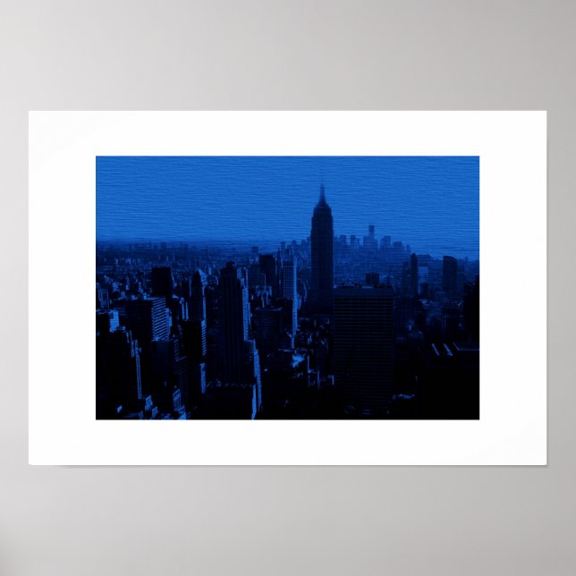 Poster bleu New York City Bordure blanche (Devant)
