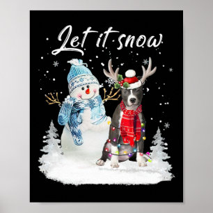 Poster Bleu Nez Pitbull Père Noël Chien Noël Snowman Noël