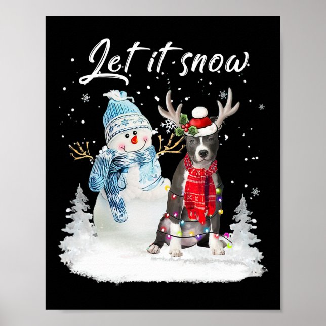 Poster Bleu Nez Pitbull Père Noël Chien Noël Snowman Noël (Devant)