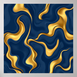 Poster Bleu Nuit Or Marbre Abstrait Luxe Tourbillon