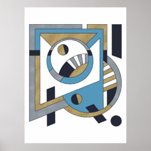 Poster Bleu, Or, Argent Avant Garde Géométrique Abstrait