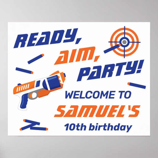 Poster Bleu, Orange Dart War Anniversaire, Bienvenue (Devant)
