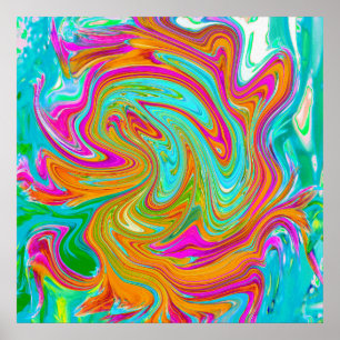 Poster Bleu, Orange et Rose Chaud Abstrait Rétro Groovy