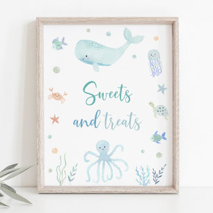 Poster Bleu Pastel Sous la mer Signal d'Anniversaire