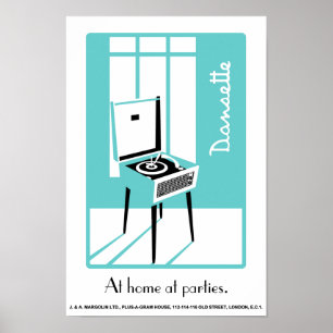 Poster Bleu Retro Dansette joueur de record Pop Art poste