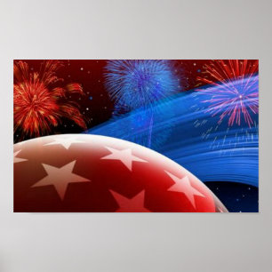 Poster Bleu rouge Étoiles et toile Fireworks Imprimer