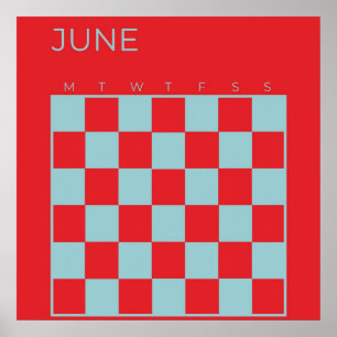 Poster Bleu rouge Non daté À damiers Juin Calendrier mens