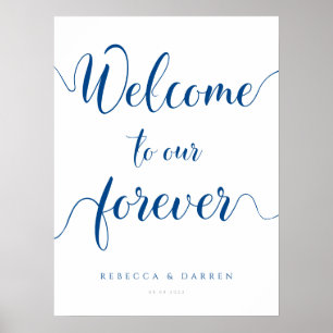 Poster Bleu royal Bienvenue à notre Signe Mariage Forever