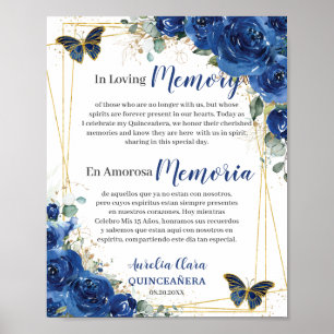 Poster Bleu Royal Floral Quinceanera 16 En Souvenir Affec
