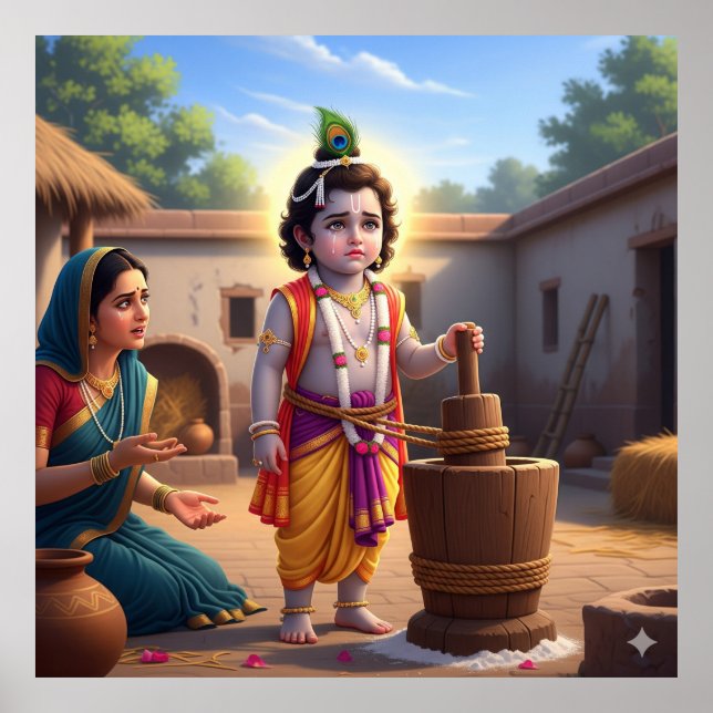 Poster Bleu Sacré traditionnel Damodara Bala Krishna (Devant)