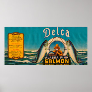 Poster Bleu saumoné de label de marque de Delca