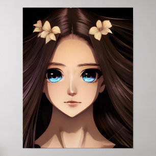 Poster Bleu teint Brunette Anime Girl