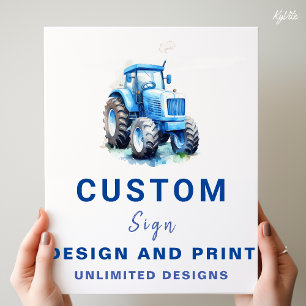 Poster Bleu Tracteur personnalisé Signal d'anniversaire