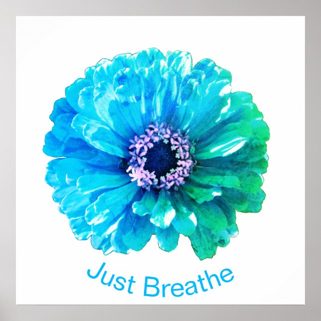 Poster Bleu Turquoise | bleu rétro floral (Devant)