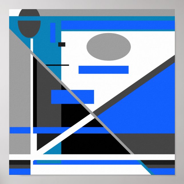 Poster Bleu Turquoise Gris Noir Blanc Géométrique MXM Loo (Devant)