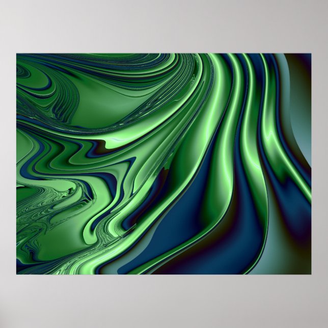 Poster Bleu Vert 4 Fractal Art Abstrait (Devant)