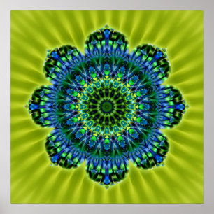 Poster bleu vert mandala fleur vert clair