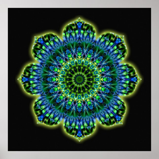 Poster bleu vert mandala | noir (Devant)