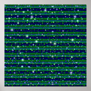 Poster Bleu vert rayures avec étoiles et Raindrops