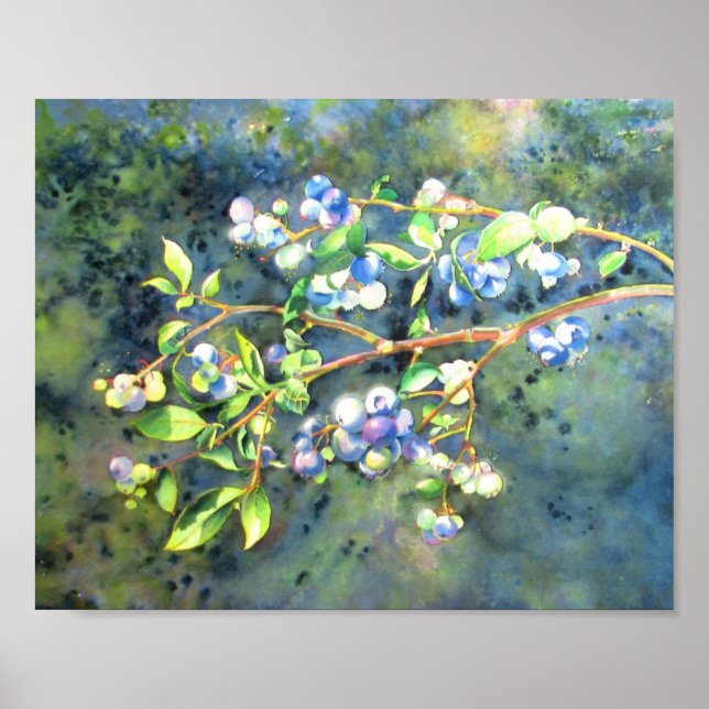 Poster Bleuets, fruit romantique Peinture d'aquarelle (Devant)