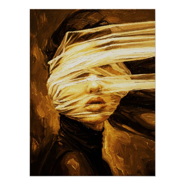 Poster Blindfolded Woman – Surreal Oil Art (Devant)