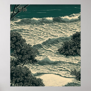 Poster Bliss Côtiers : Dessin Serene Sandy Beach Lino Cou
