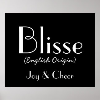 Poster Blisse Origine Anglaise Avec Signification En Noir