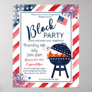 Poster bloc fête 4 juillet BBQ rue du voisin