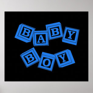 Poster Blocs de bois en alphabet pour bébé bleu pâle