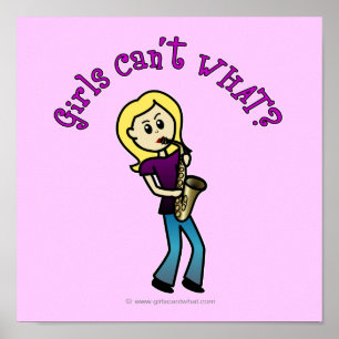 Poster Blonde Girl Jouant Saxophone
