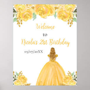 Poster Blonde Hair Princess Gold Floral Anniversaire Bien